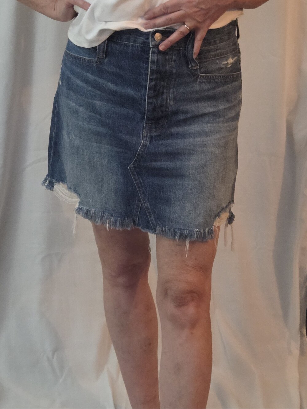 Madewell Distressed Blue Denim Mini Skirt - Casual Frayed Hem
